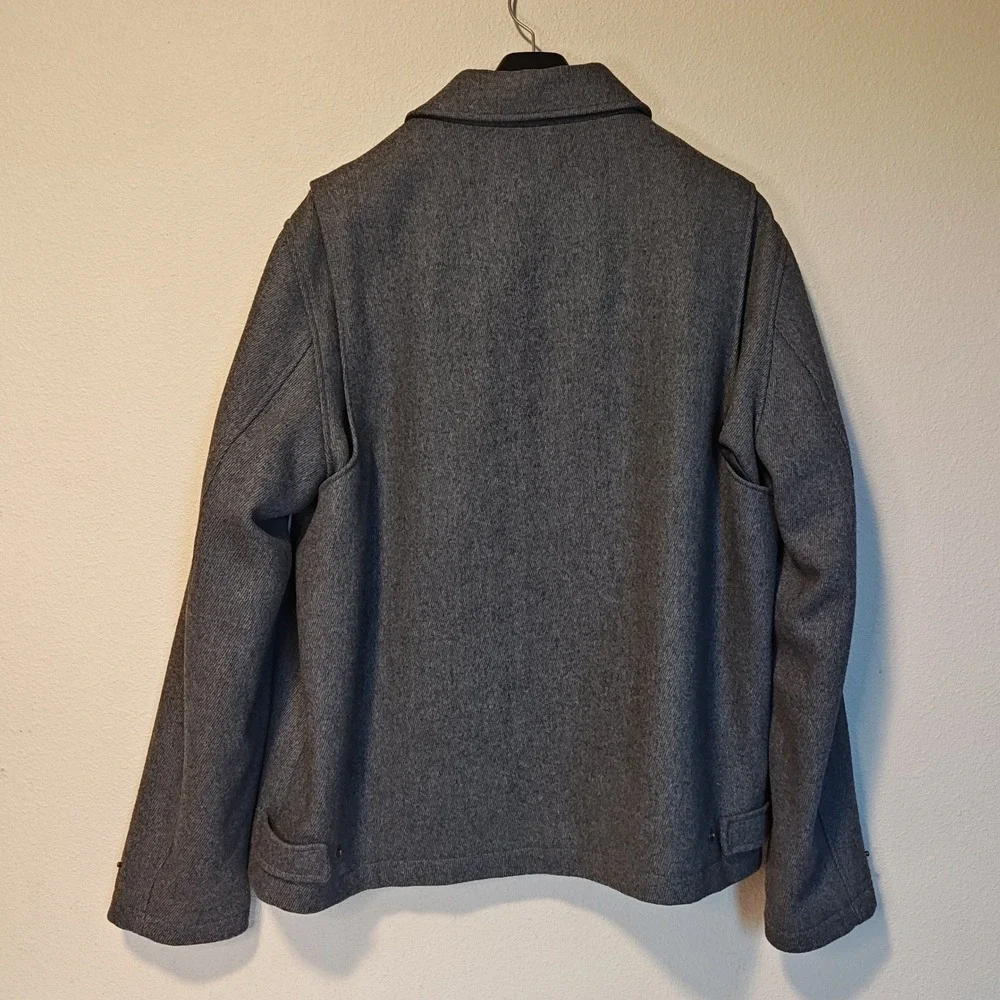 Lands' End Wool Blend Jacket Mens XL Grey Harrington Full Zip Twill Coat
